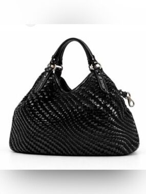 Cole Haan Black Woven Leather Hobo Bag